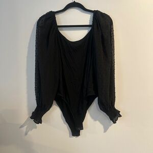 Zeagoo bodysuit shirt with see through puff sleeves